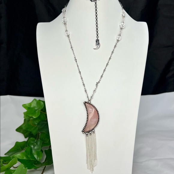 Moon & Stars Rose Quartz Statement Necklace - Picture 4 of 11
